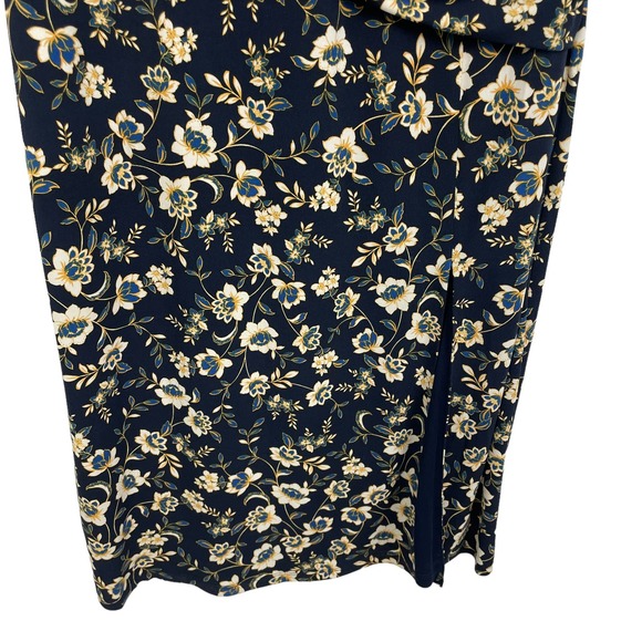 Laundry by Shelli Segal Floral High Neck Slit 3/4 Sleeve Midi Dress Navy 12 - Picture 4 of 8